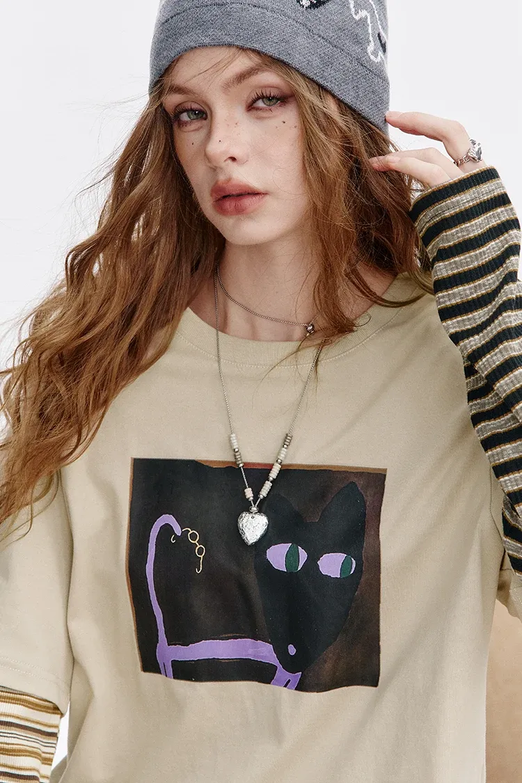 Haut trompe-l’œil ELFSACK à manches rayées, esprit Y2K