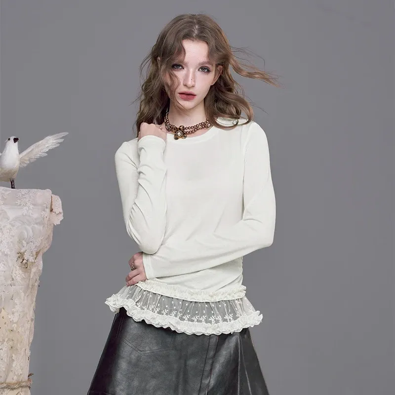 Haut ajusté ELFSACK en maille douce avec finition dentelle