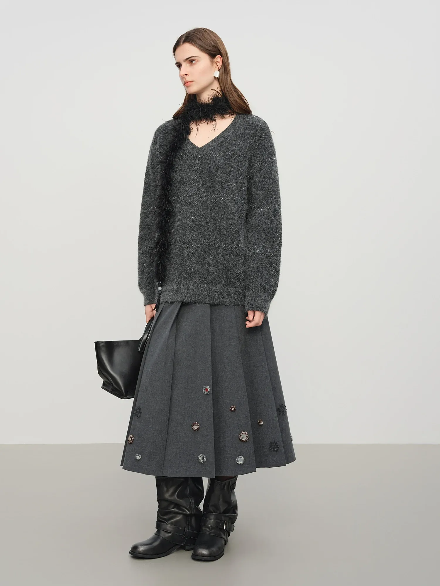 Jupe plissée académique mi-longue à taille haute FANSILANEN