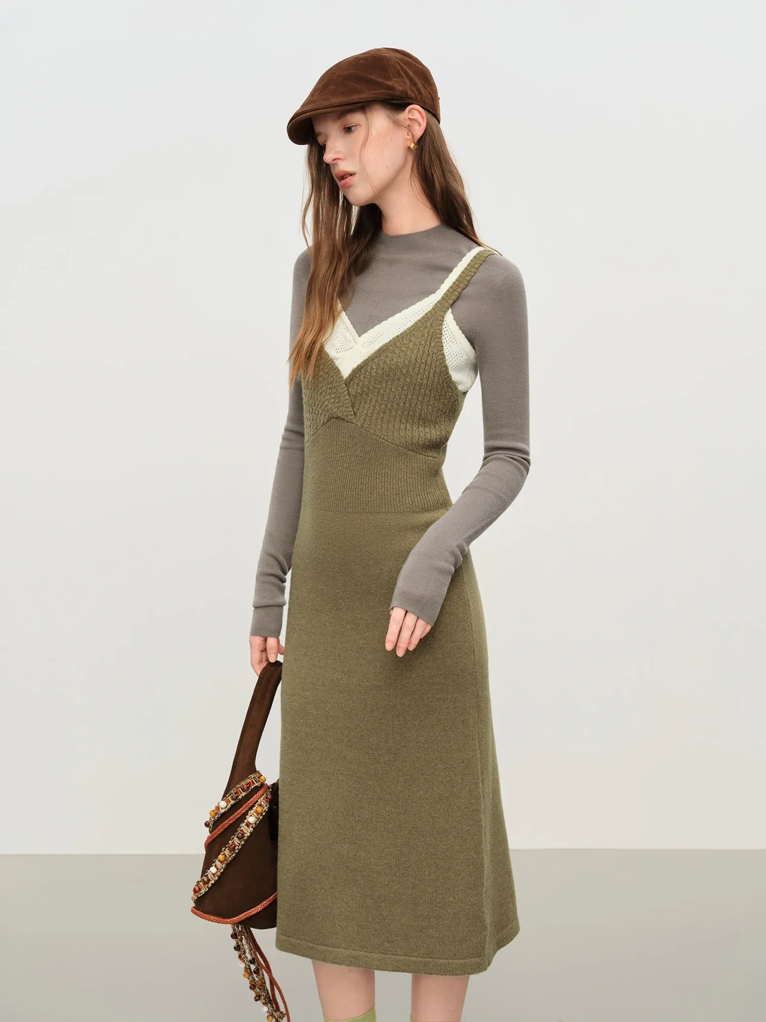 Robe longue en maille bretelles avec gilet assorti FANSILANEN