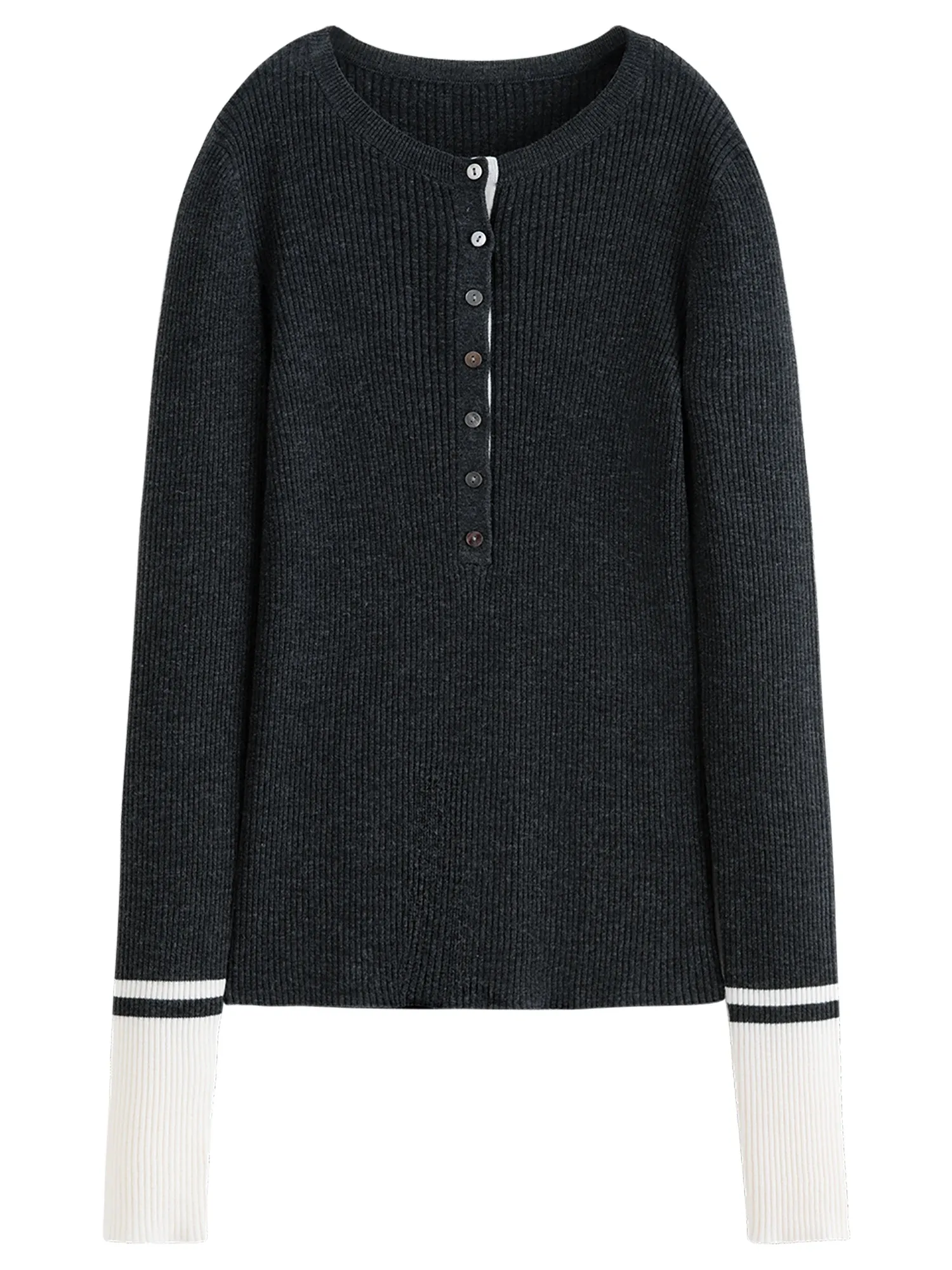 Pull en laine fine à col Henry contrasté