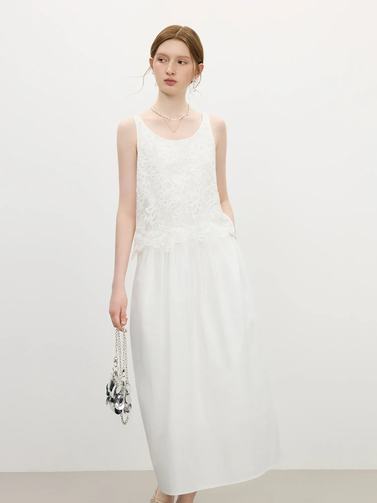 Robe longue blanche en dentelle patchwork FANSILANEN