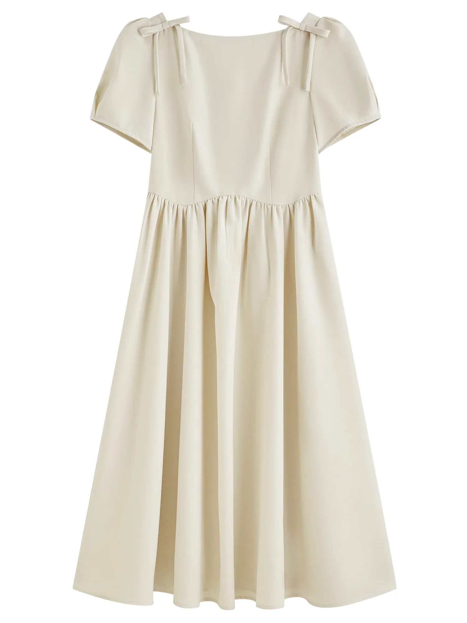 Robe midi FANSILANEN à col carré et nœud, coupe cintrée été 2025