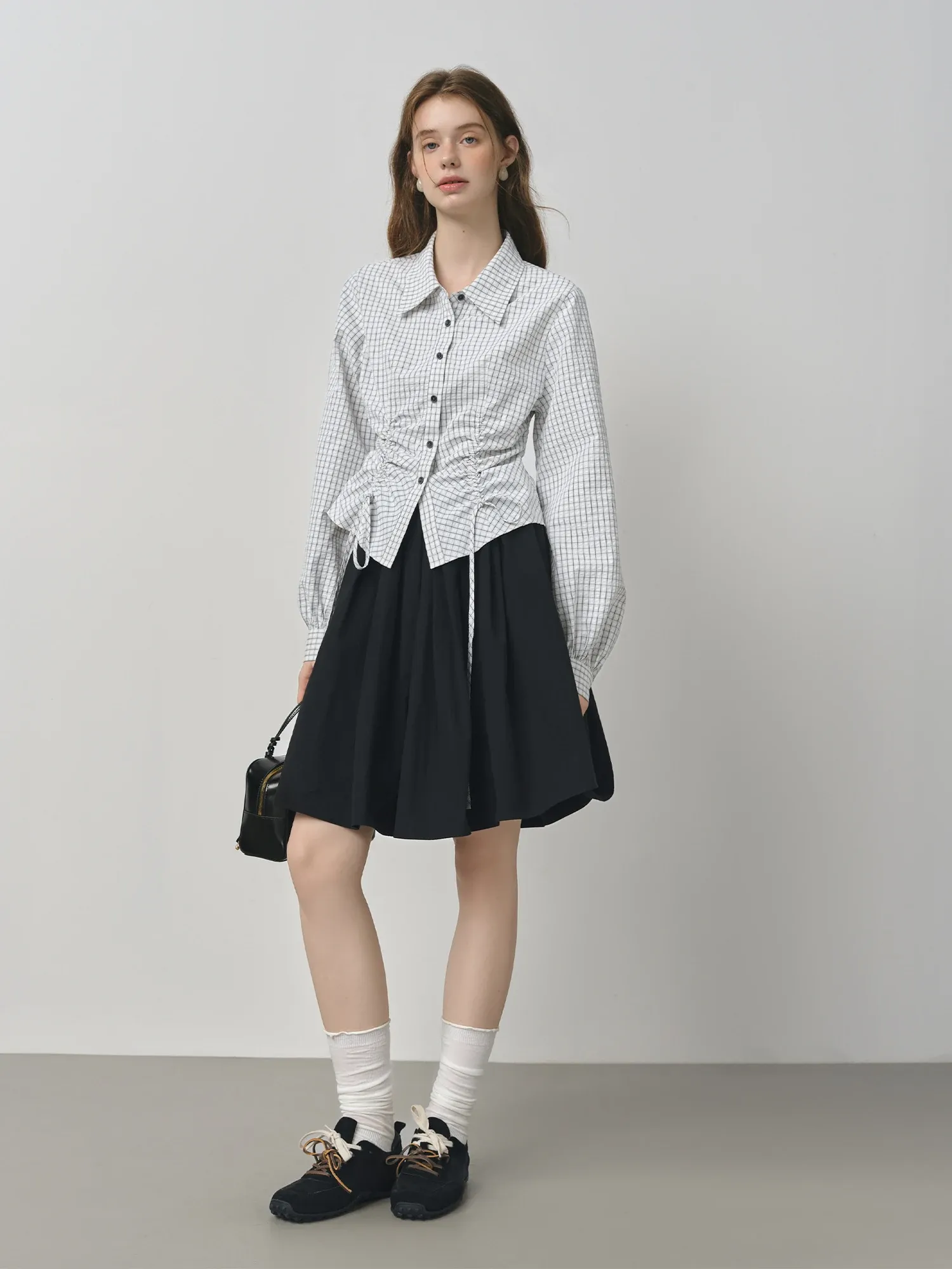Chemisier preppy à cordon ajustable pour femme