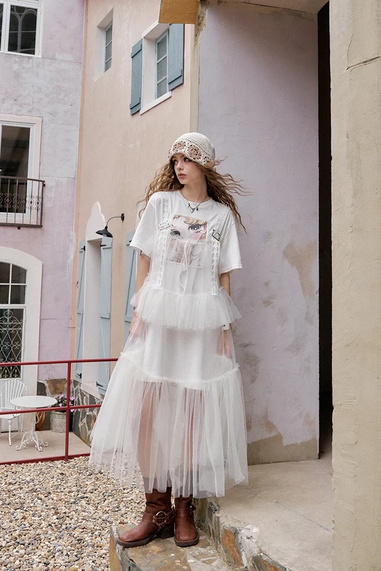 Robe longue deux pièces ELFSACK à maille imprimée, esprit princesse d’été