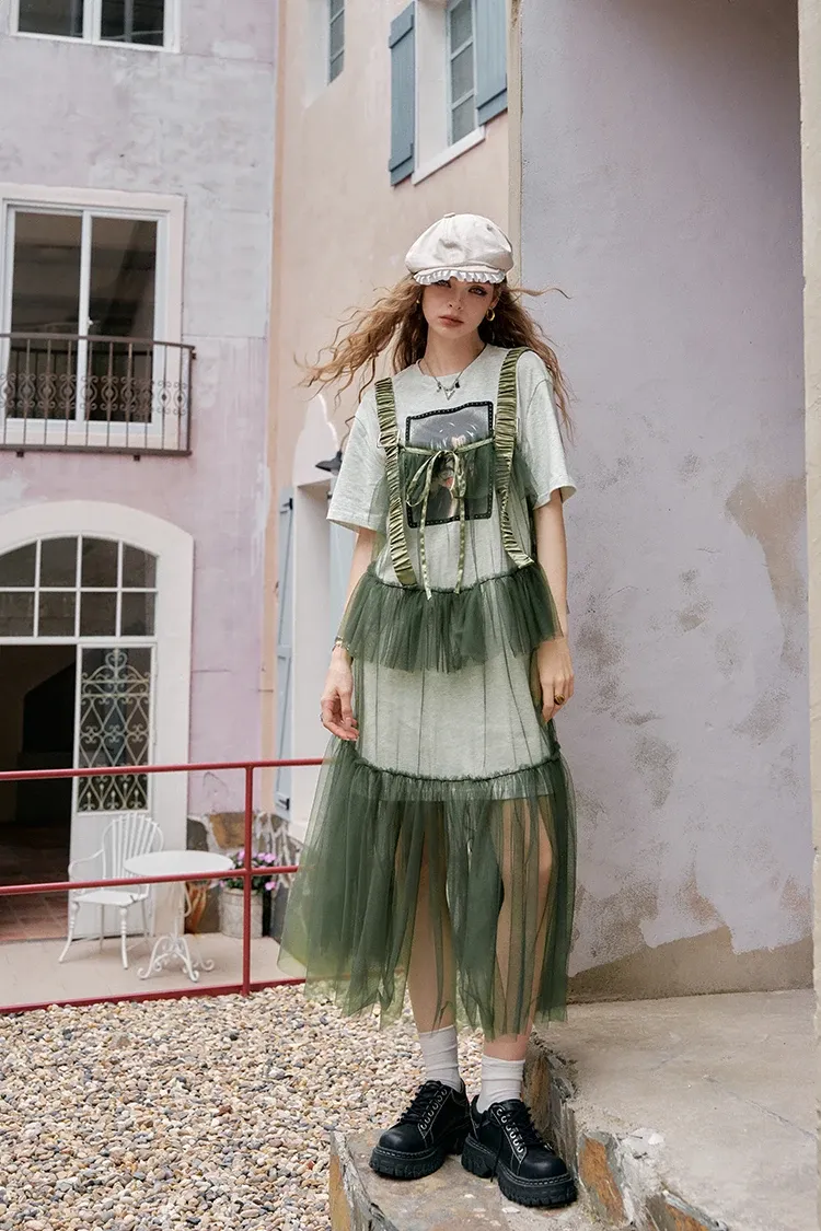 Robe longue deux pièces ELFSACK à maille imprimée, esprit princesse d’été