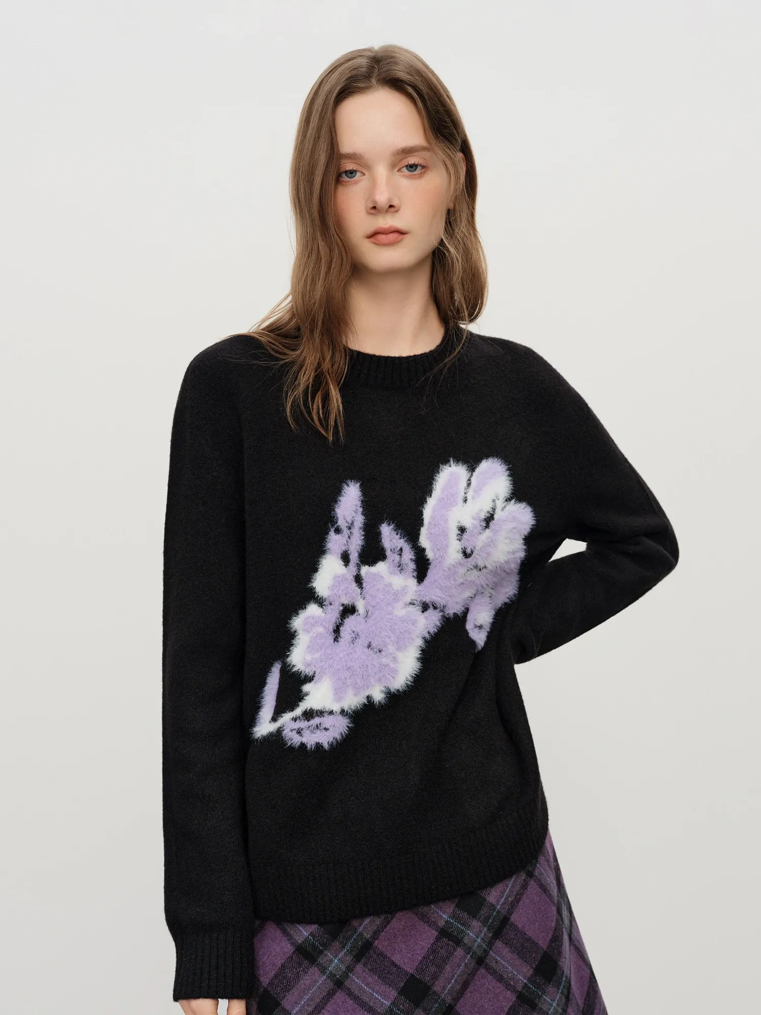 Pull jacquard floral français en maille légère pour femme