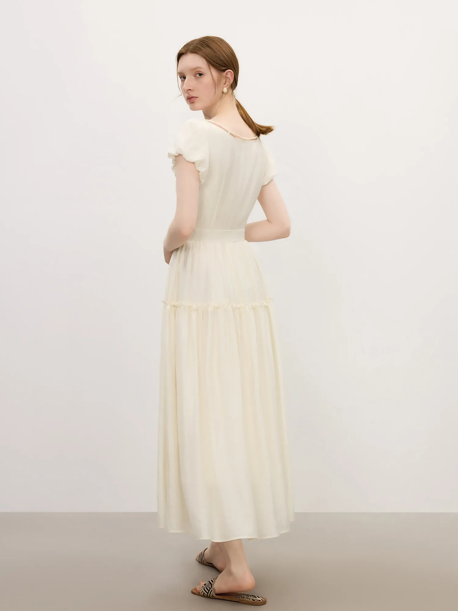 Robe midi française à col V et taille empire FANSILANEN