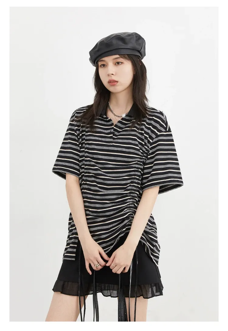 Haut rayé plissé CHIC VEN à col chemise