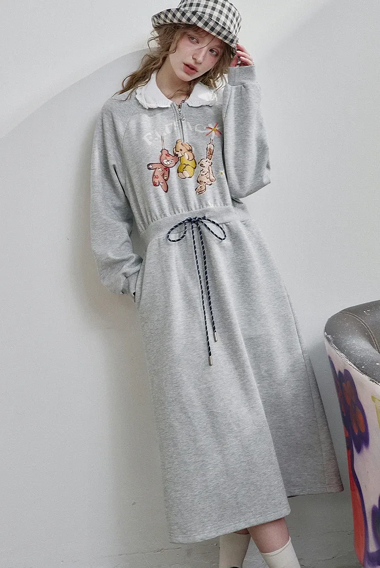 Robe sweat à col Peter Pan et imprimé ours ELFSACK
