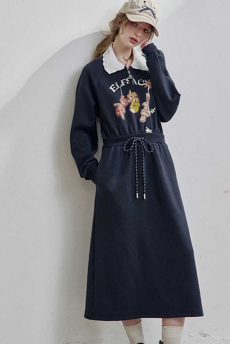 Robe sweat à col Peter Pan et imprimé ours ELFSACK