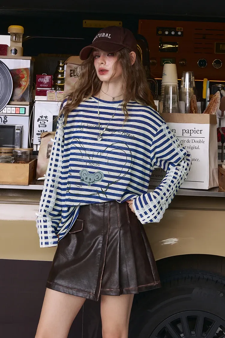 Haut ELFSACK en maille légère à dentelle et rayures, esprit bureau