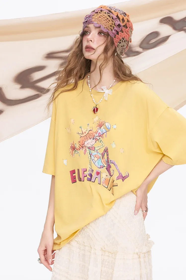T-shirt ample ELFSACK à motif cartoon et manches tombantes