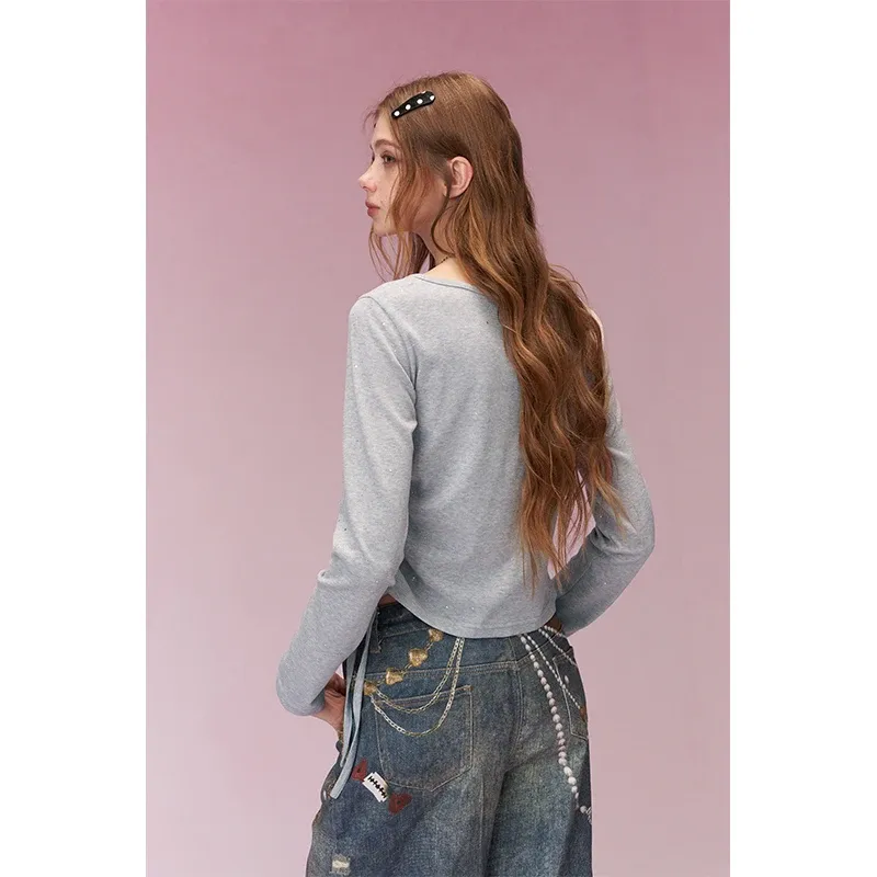 Haut Y2K ajusté à manches longues avec cordon latéral ELFSACK