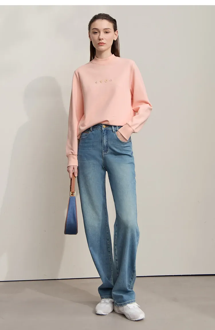 Sweat femme AMII en coton à col semi-montant et maille loose