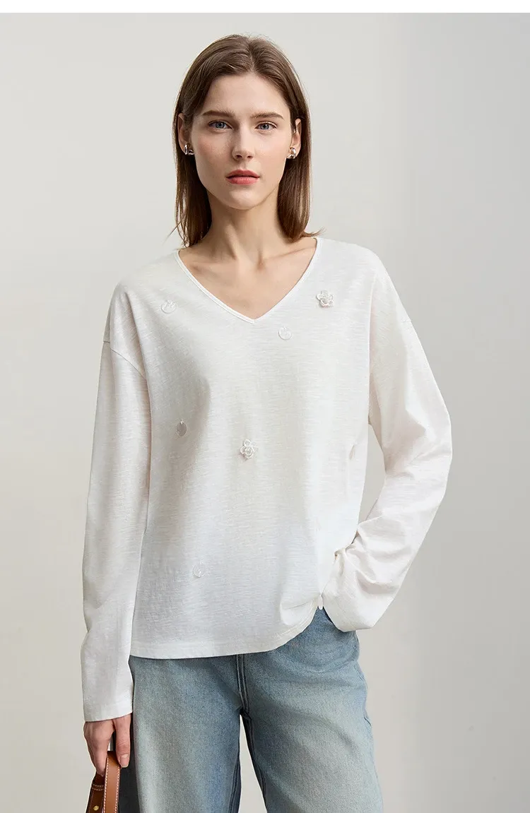 Haut AMII en maille coton col V à manches longues