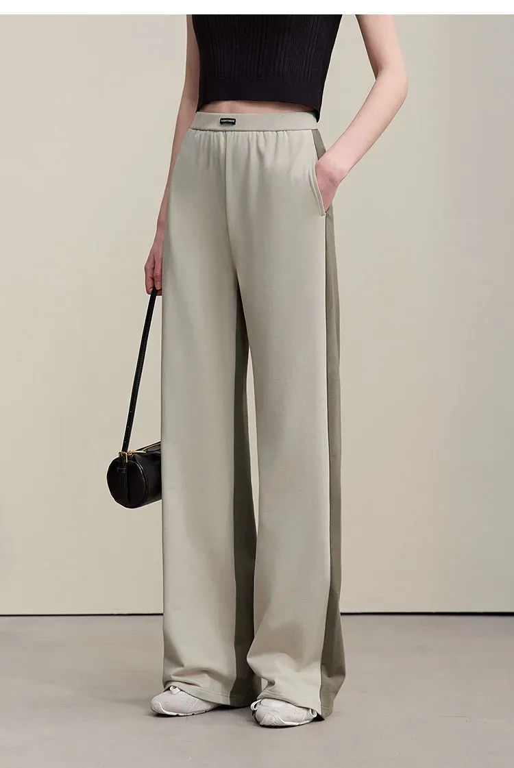 Pantalon évasé AMII bicolore en maille coton, taille élastique