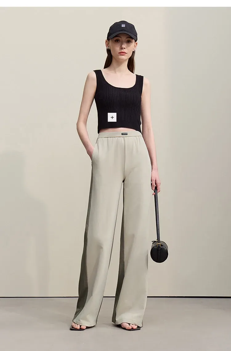 Pantalon évasé AMII bicolore en maille coton, taille élastique