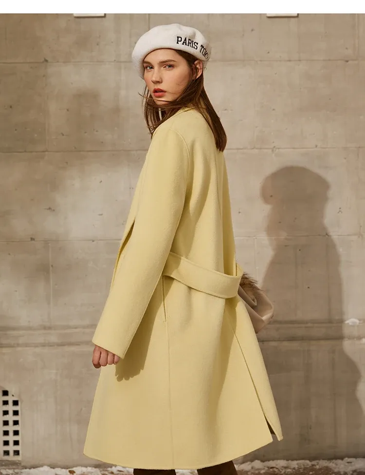 Manteau long en laine AMII à revers pour femme, esprit bureau