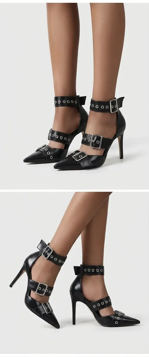 Escarpins gothiques noirs à rivets pointus