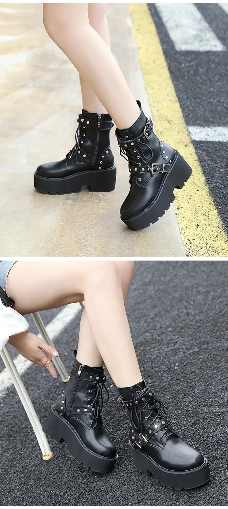 Bottines compensées gothiques à boucles et rivets Gdgydh