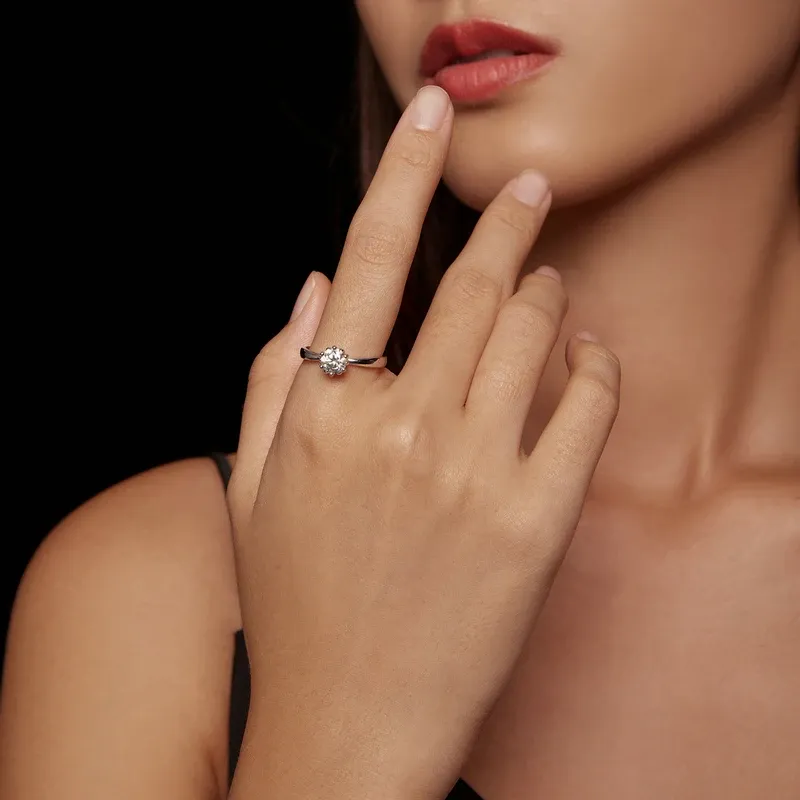 Bague fleur en moissanite 0,8 ct Bamoer U en argent 925