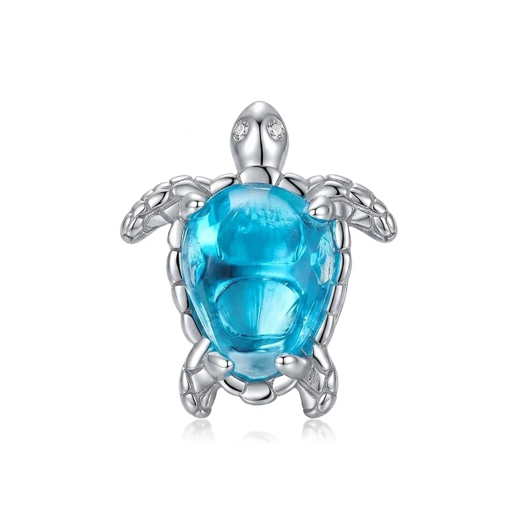 Charm tortue marine argent 925 zircon bleu