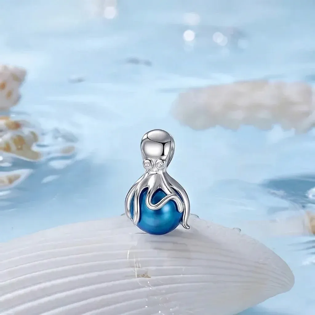Charm pieuvre argent 925 zircon bleu
