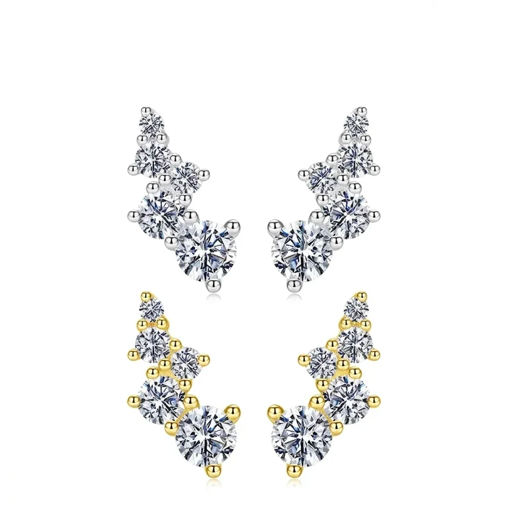 Boucles d’oreilles grimpantes moissanite argent et or