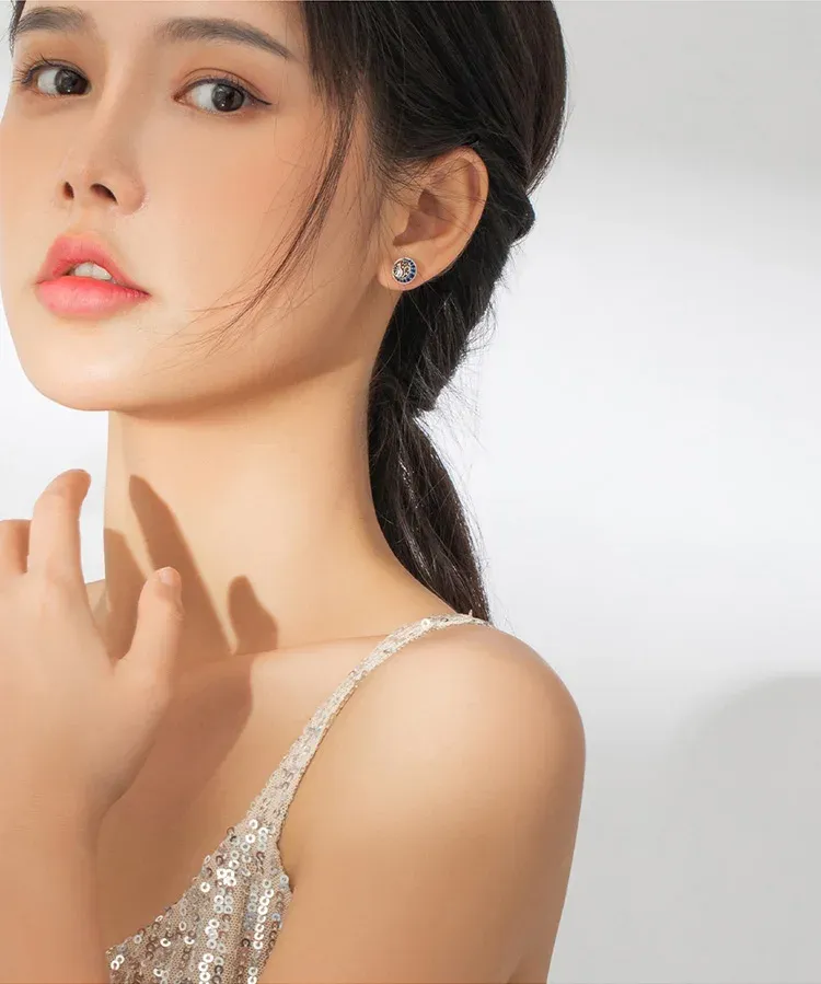 Boucles d’oreilles puces lune et chat en argent 925 Bamoer