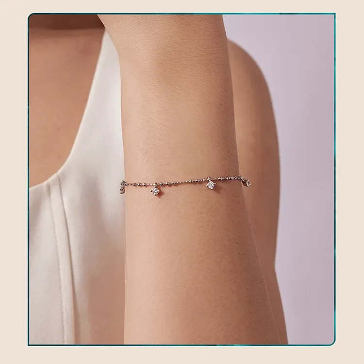 Bracelet moissanite en argent 925 à chaîne perlée Bamoer