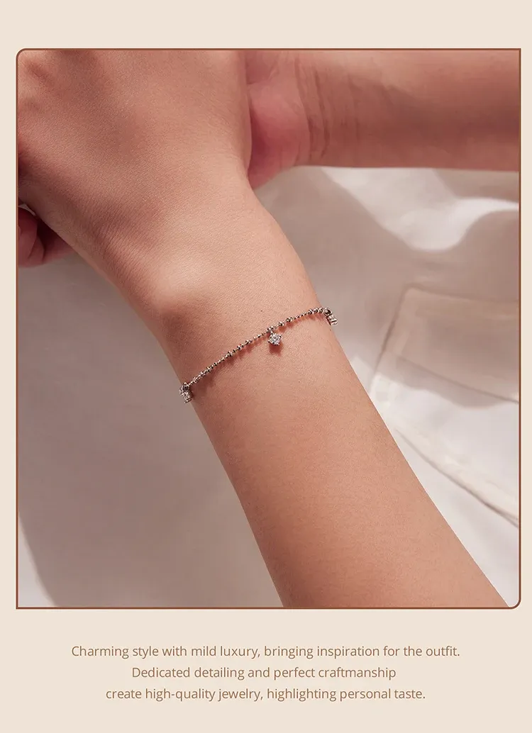Bracelet moissanite en argent 925 à chaîne perlée Bamoer