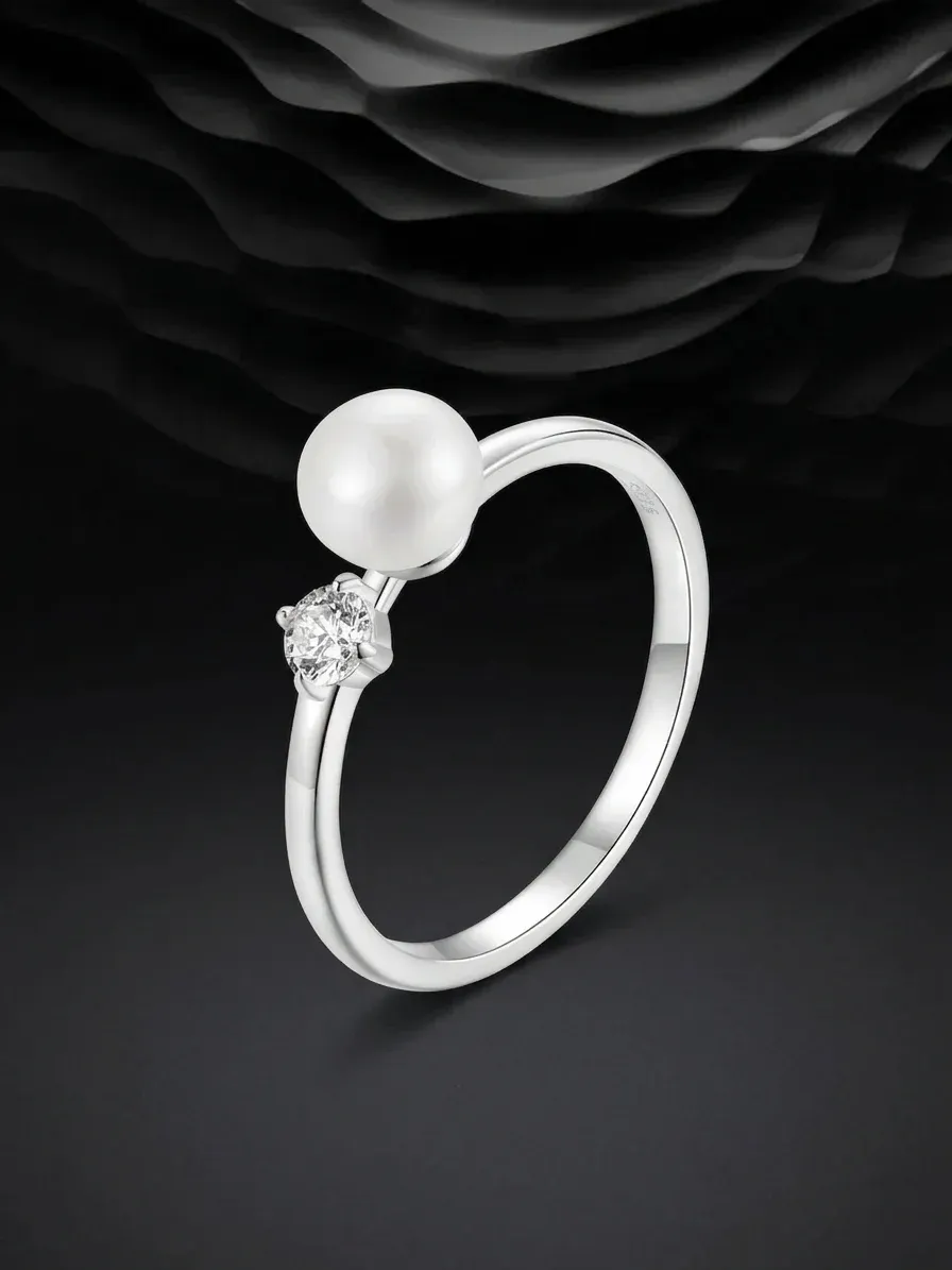 Bague argent 925 perle et moissanite