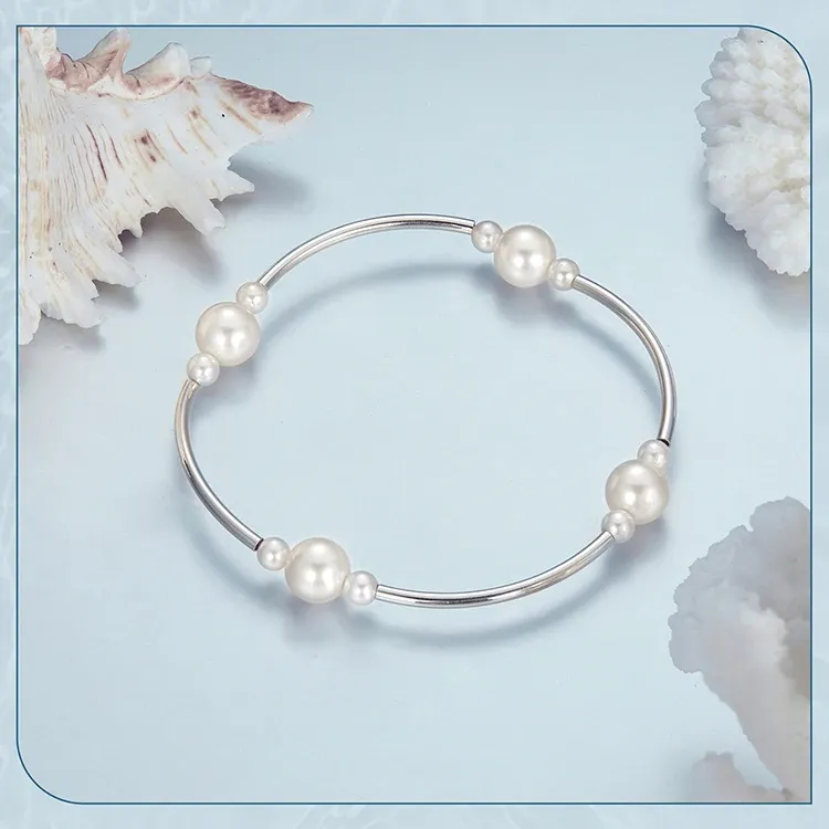 Bracelet rigide extensible en argent 925 avec perles d’eau douce