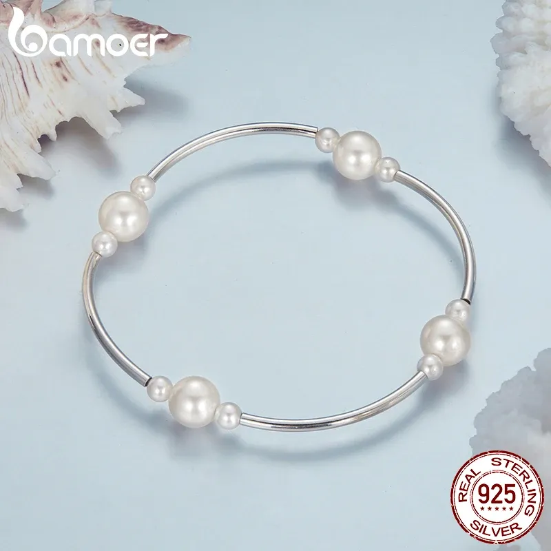 Bracelet rigide extensible en argent 925 avec perles d’eau douce