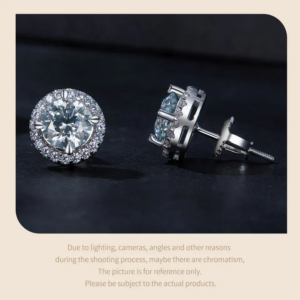 Boucles d’oreilles puces halo en moissanite 925 Bamoer U
