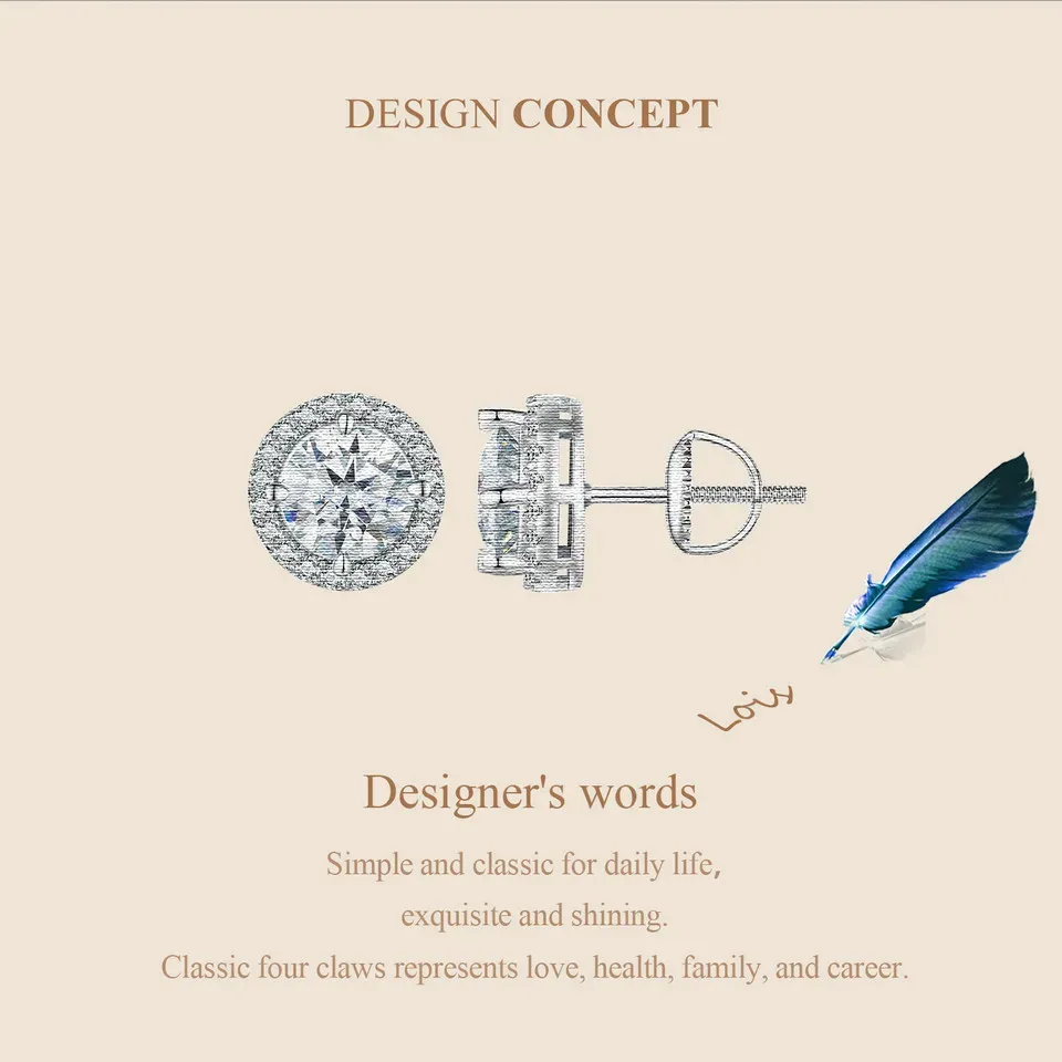 Boucles d’oreilles puces halo en moissanite 925 Bamoer U