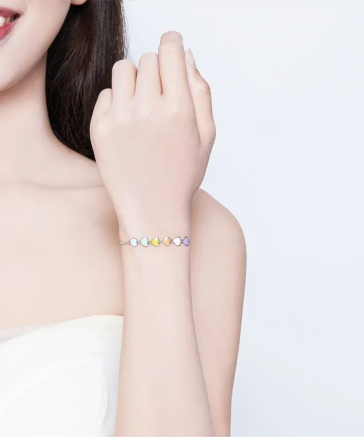 Bracelet cœur multicolore en argent 925 Bamoer