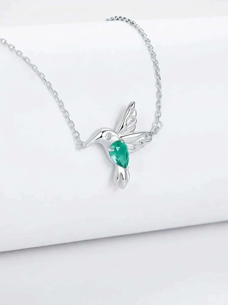 Collier colibri argent 925 zircon vert