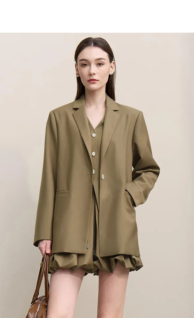 Blazer long AMII brodé à revers cranté pour femme