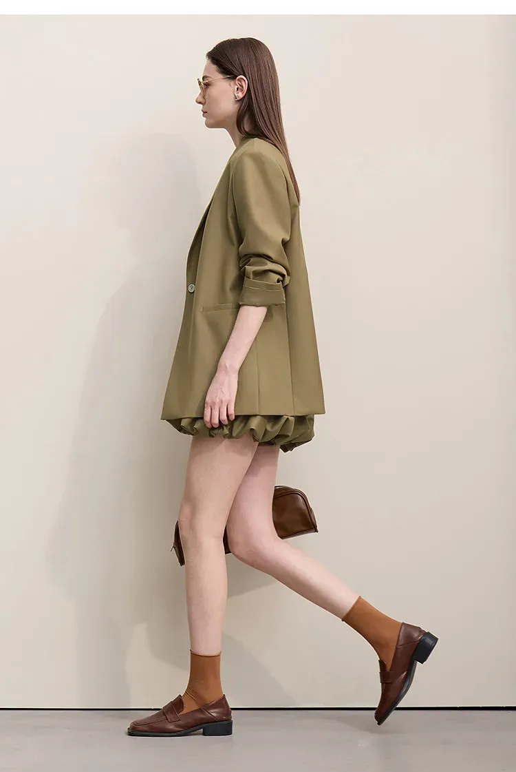 Blazer long AMII brodé à revers cranté pour femme