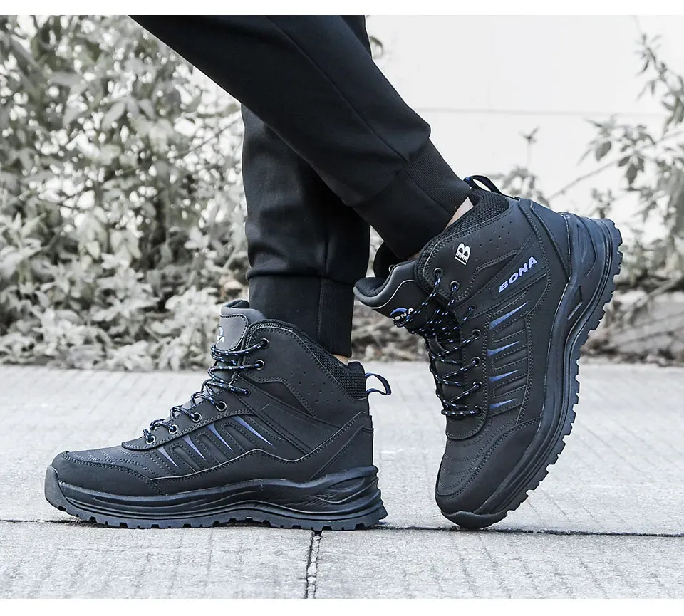 Bottes d’hiver BONA en cuir doublé peluche pour homme