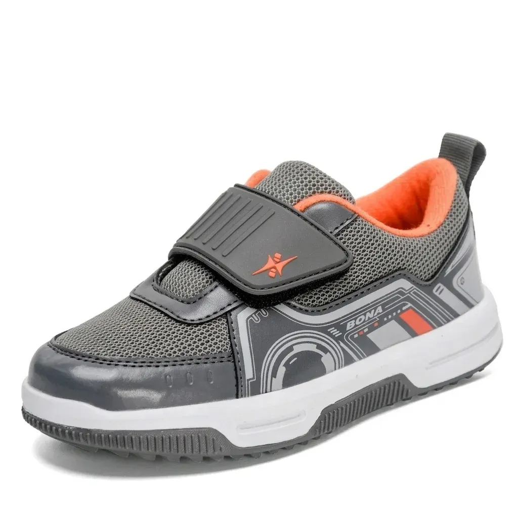 Baskets enfant BONA gris scratch respirant