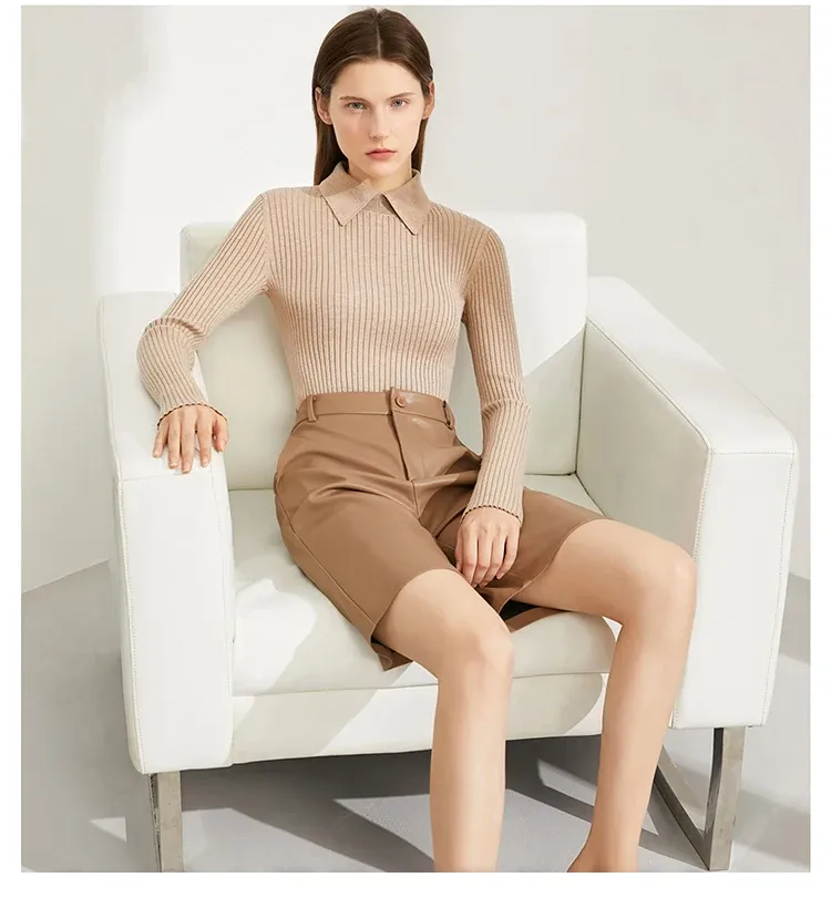 Pull polo AMII en maille slim pour femme, esprit bureau