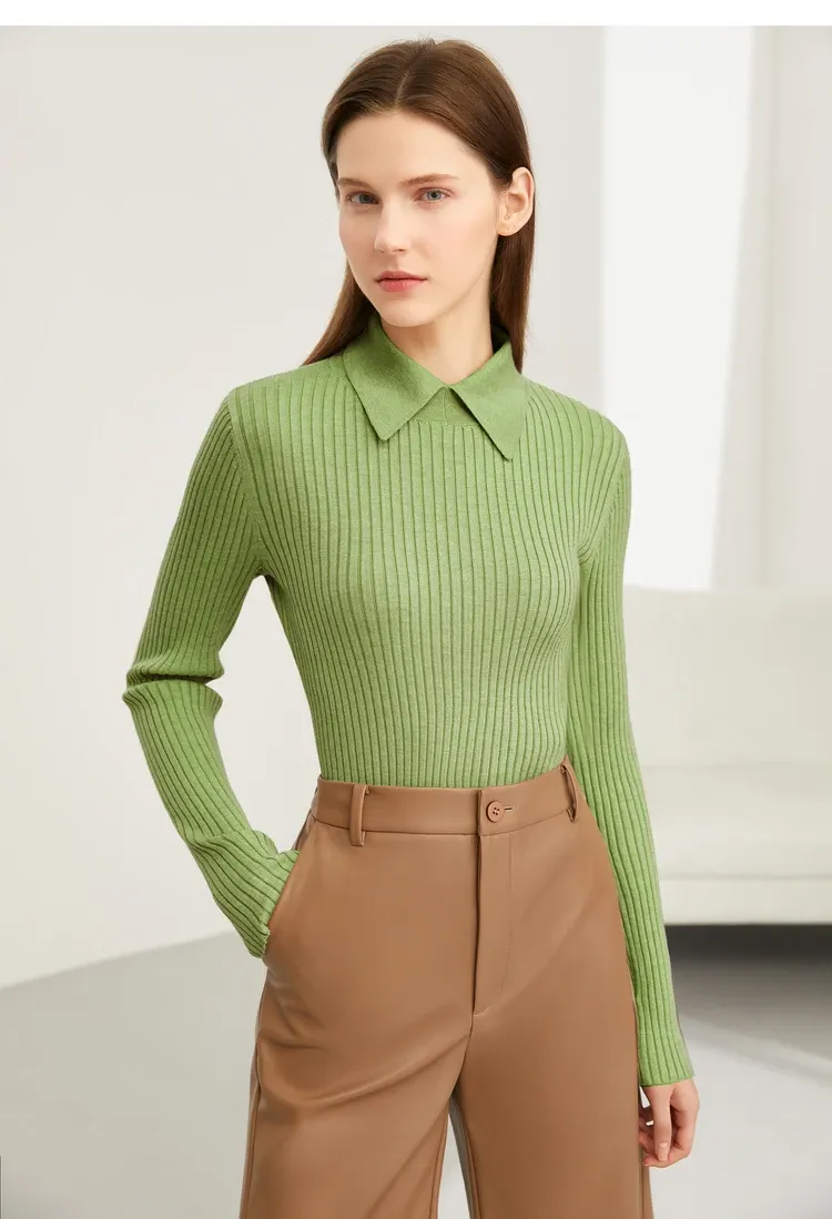 Pull polo AMII en maille slim pour femme, esprit bureau