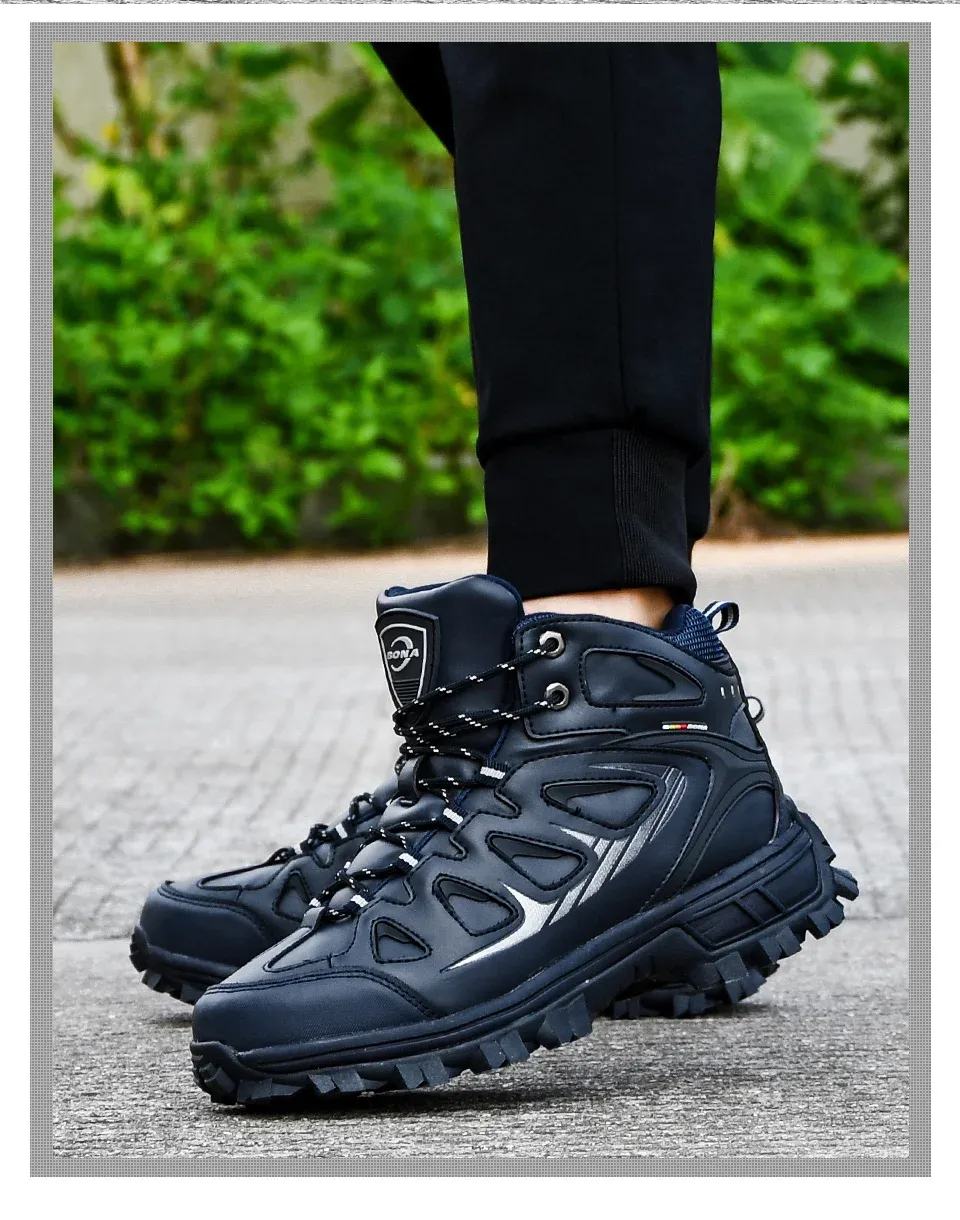 Bottes d’hiver montantes BONA en cuir doublé peluche pour homme