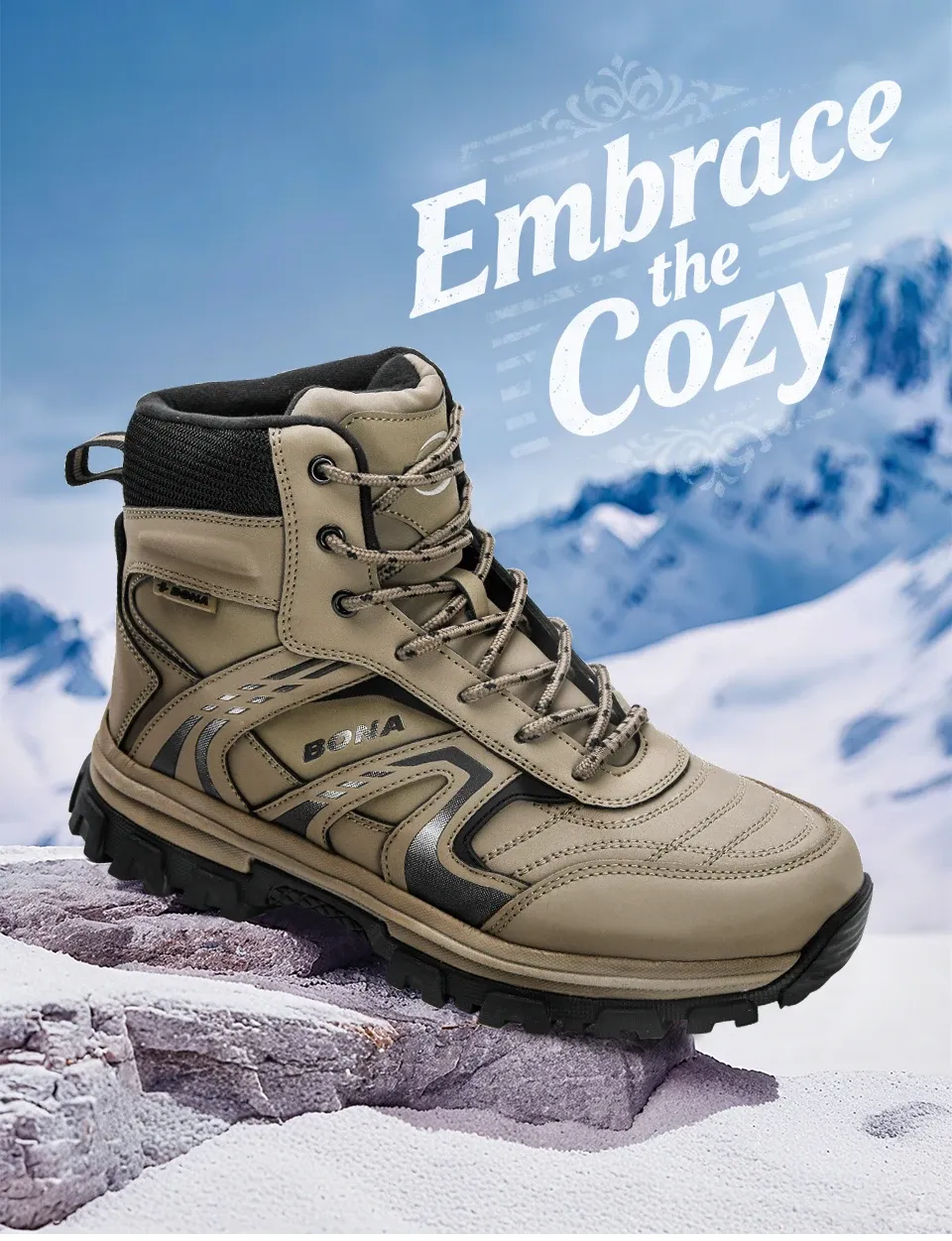 Bottes montantes BONA en cuir doublées peluche pour homme