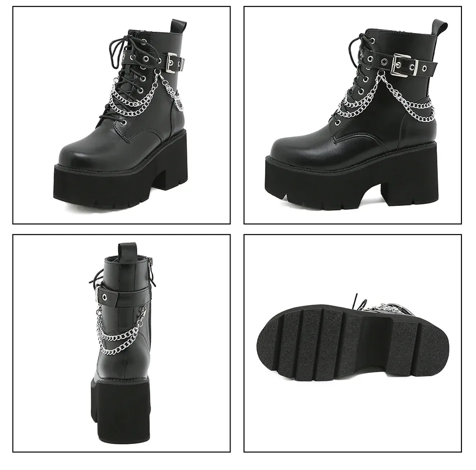 Bottes gothiques à plateforme noire pour femme Gdgydh