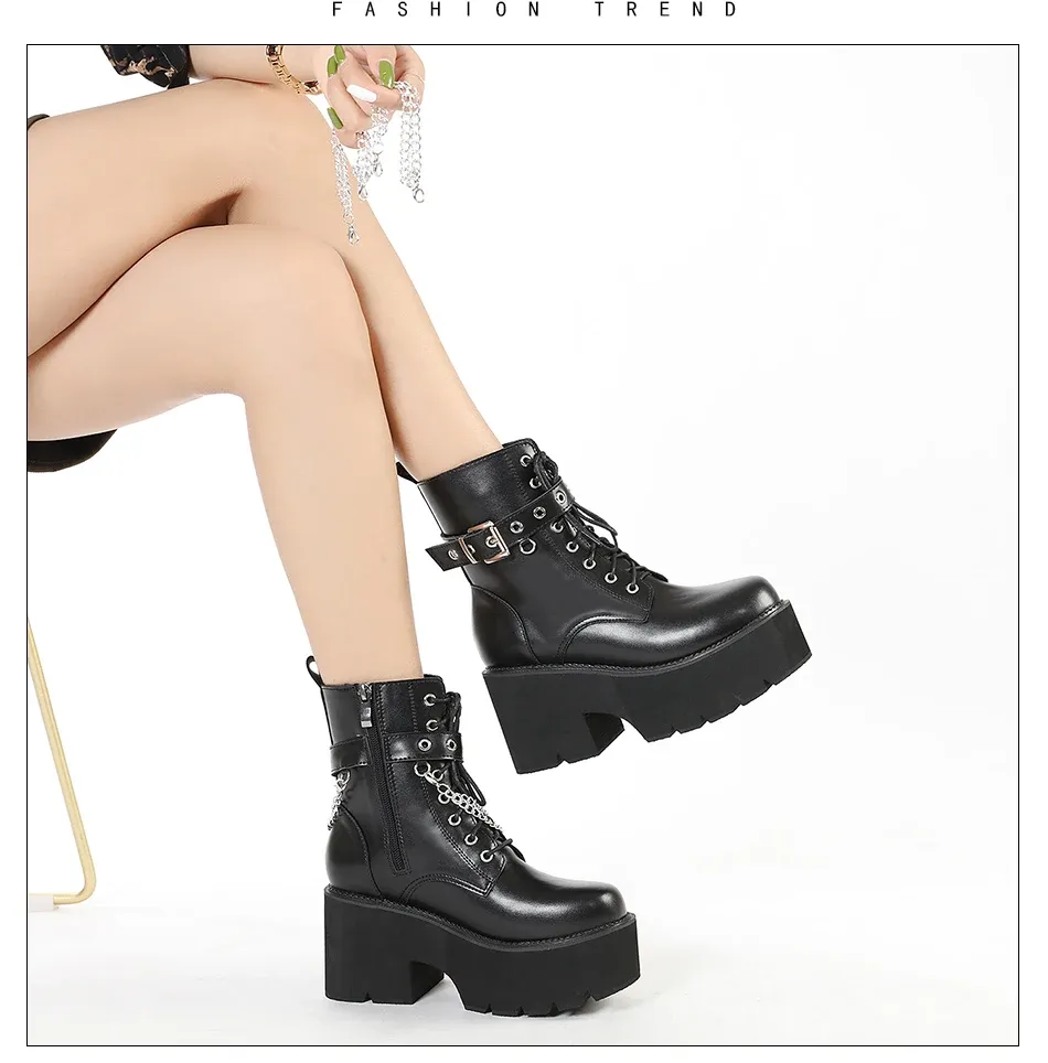 Bottes gothiques à plateforme noire pour femme Gdgydh