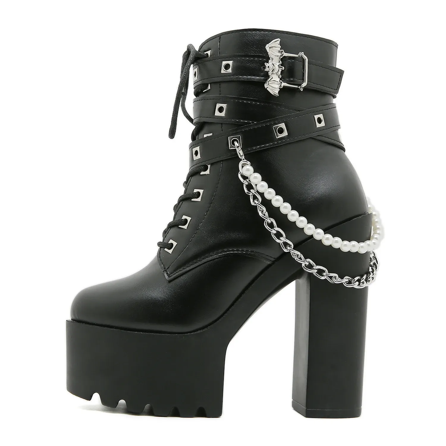 Bottines gothiques punk à plateforme et talon carré Gdgydh